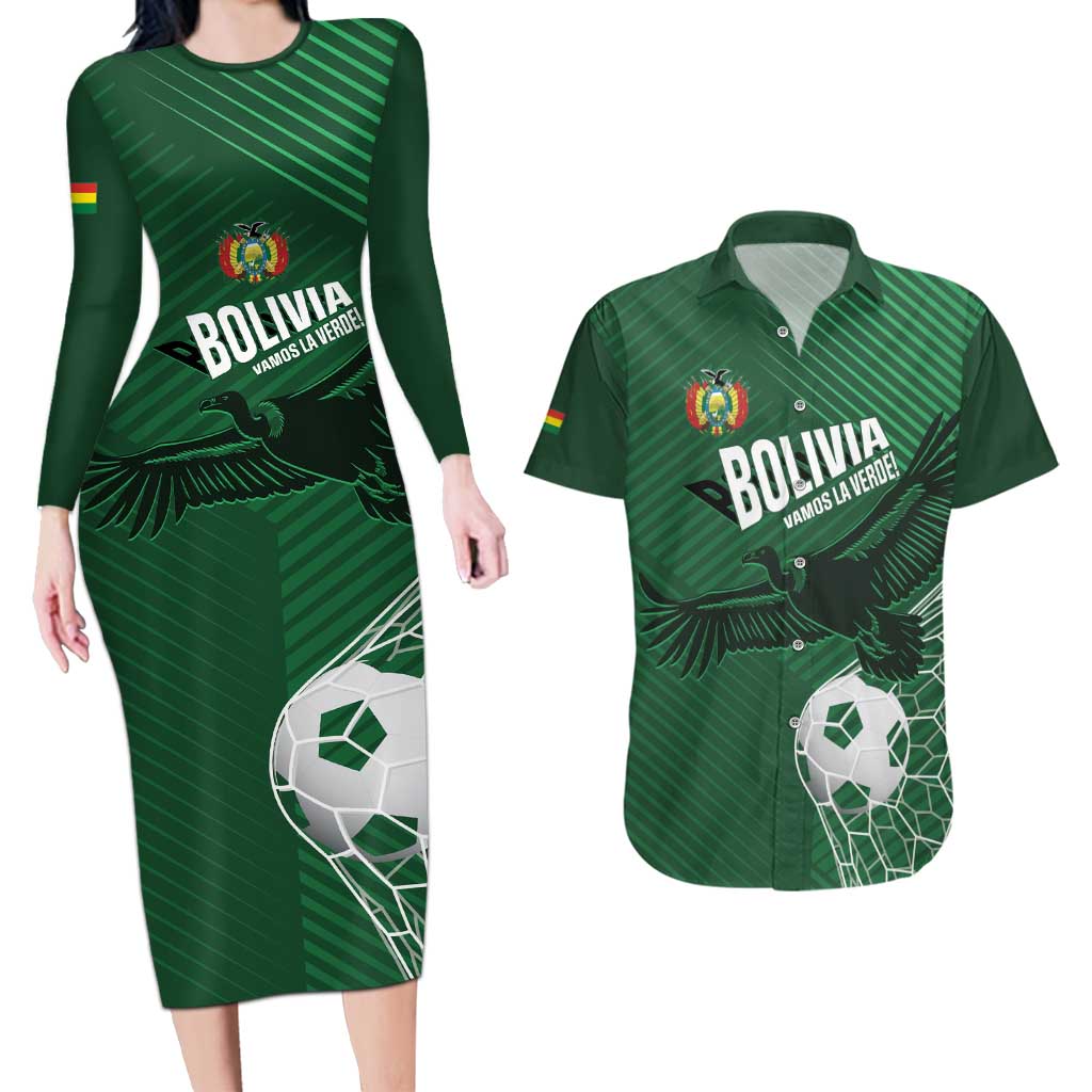 Custom Bolivia Football Couples Matching Long Sleeve Bodycon Dress and Hawaiian Shirt Vamos La Verde - Wonder Print Shop