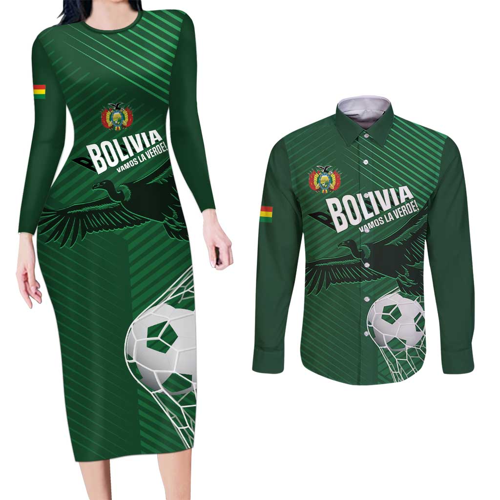 Custom Bolivia Football Couples Matching Long Sleeve Bodycon Dress and Long Sleeve Button Shirt Vamos La Verde - Wonder Print Shop