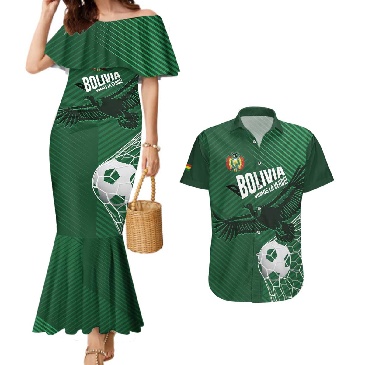 Custom Bolivia Football Couples Matching Mermaid Dress and Hawaiian Shirt Vamos La Verde - Wonder Print Shop