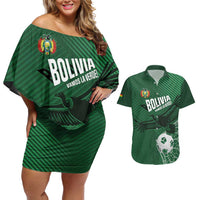 Custom Bolivia Football Couples Matching Off Shoulder Short Dress and Hawaiian Shirt Vamos La Verde - Wonder Print Shop