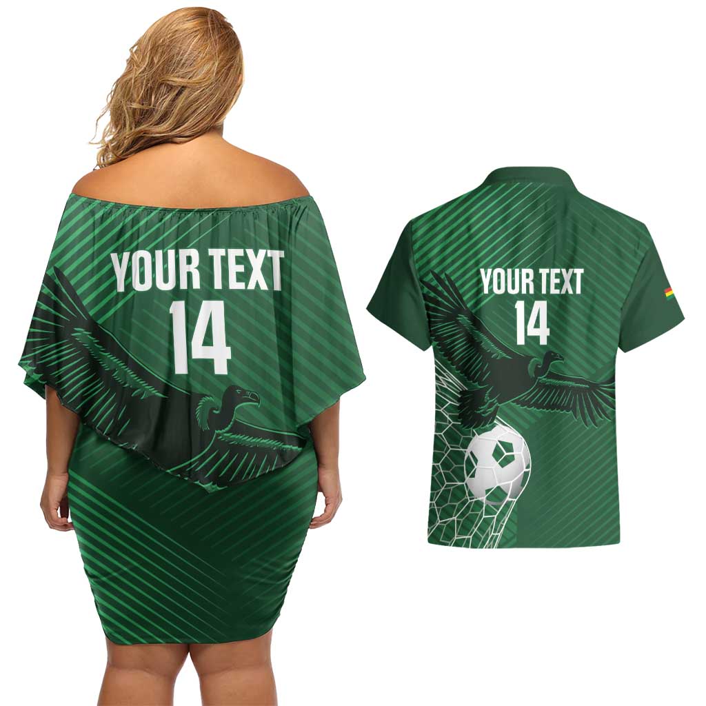 Custom Bolivia Football Couples Matching Off Shoulder Short Dress and Hawaiian Shirt Vamos La Verde - Wonder Print Shop