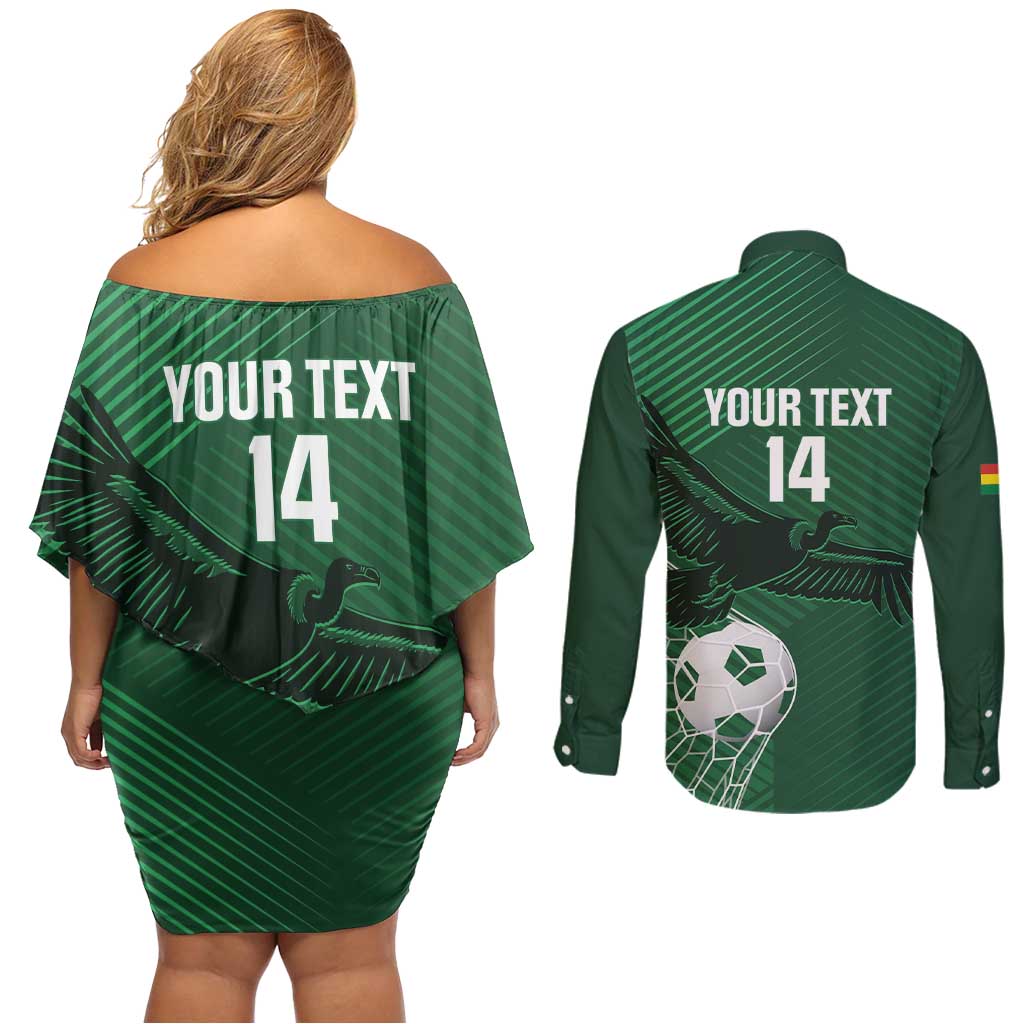 Custom Bolivia Football Couples Matching Off Shoulder Short Dress and Long Sleeve Button Shirt Vamos La Verde - Wonder Print Shop