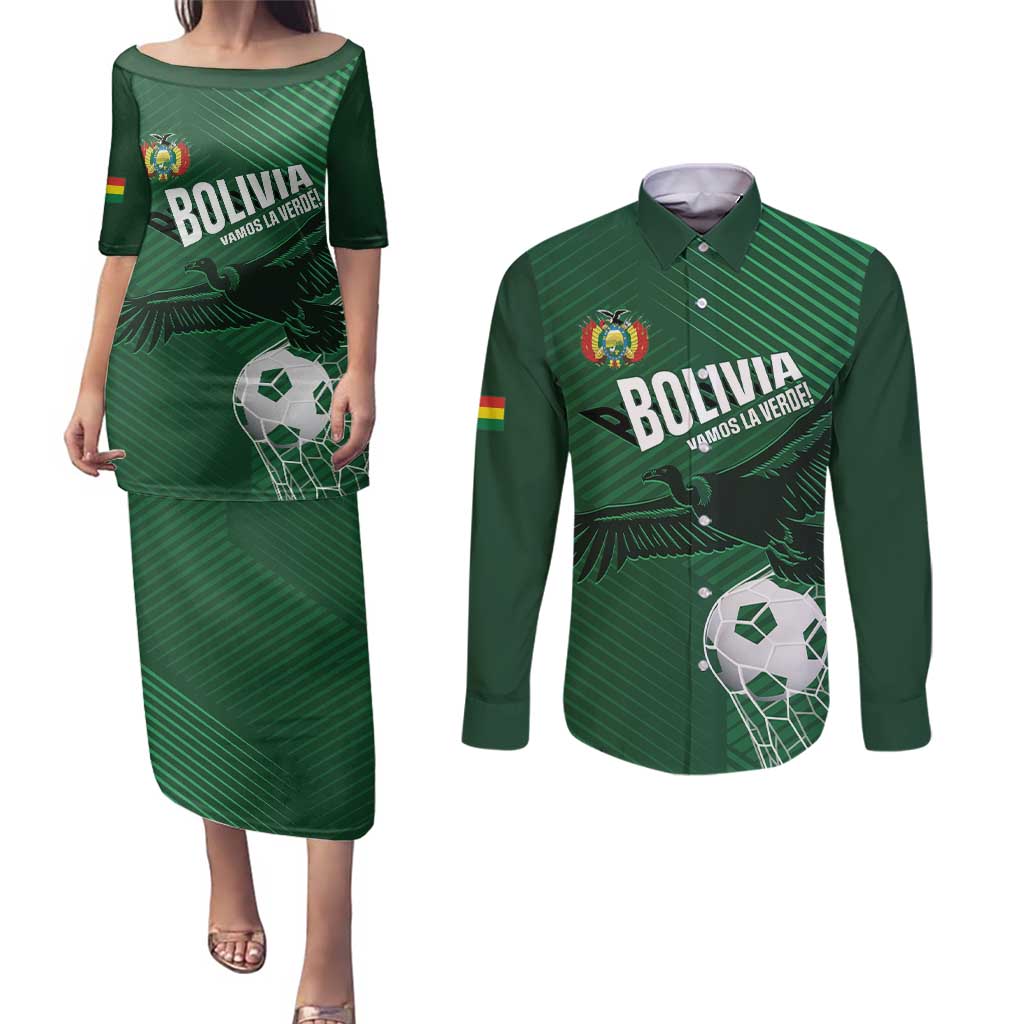 Custom Bolivia Football Couples Matching Puletasi and Long Sleeve Button Shirt Vamos La Verde - Wonder Print Shop