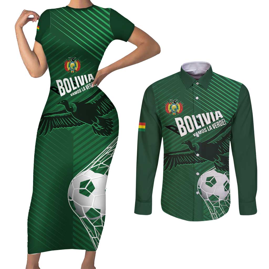 Custom Bolivia Football Couples Matching Short Sleeve Bodycon Dress and Long Sleeve Button Shirt Vamos La Verde - Wonder Print Shop
