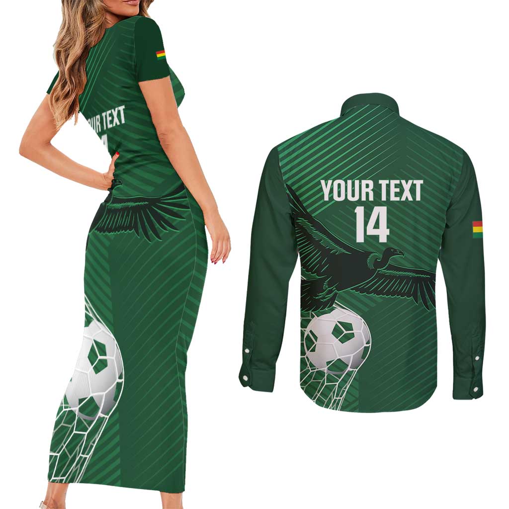 Custom Bolivia Football Couples Matching Short Sleeve Bodycon Dress and Long Sleeve Button Shirt Vamos La Verde - Wonder Print Shop