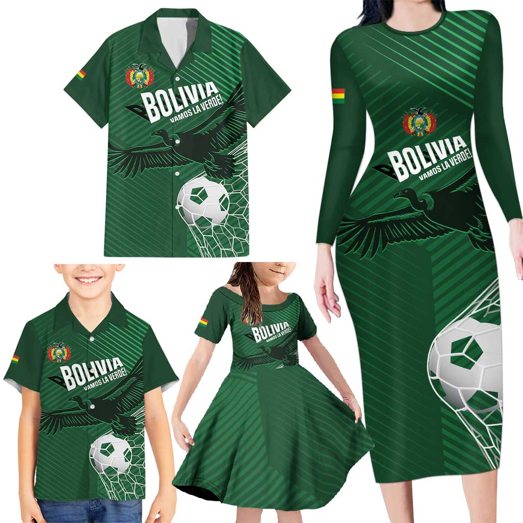 Custom Bolivia Football Family Matching Long Sleeve Bodycon Dress and Hawaiian Shirt Vamos La Verde - Wonder Print Shop