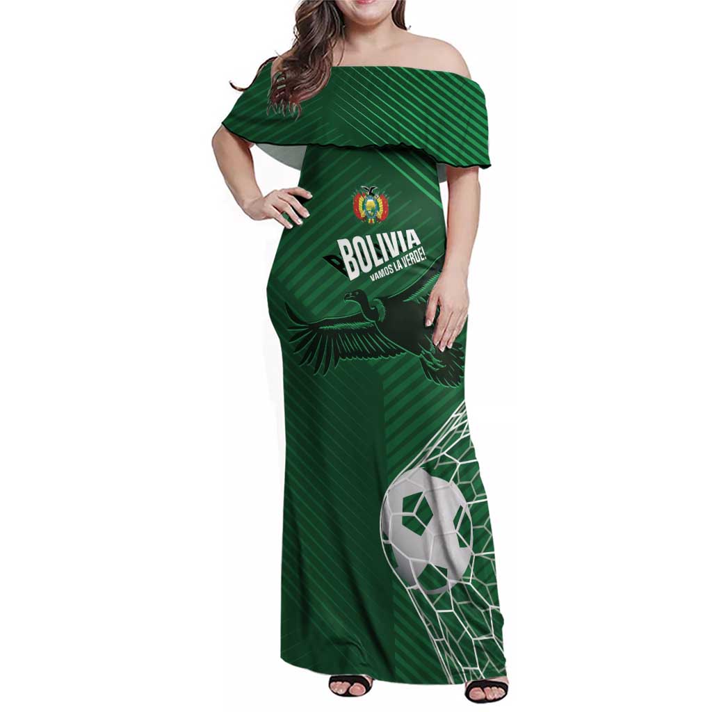 Custom Bolivia Football Family Matching Off Shoulder Maxi Dress and Hawaiian Shirt Vamos La Verde - Wonder Print Shop
