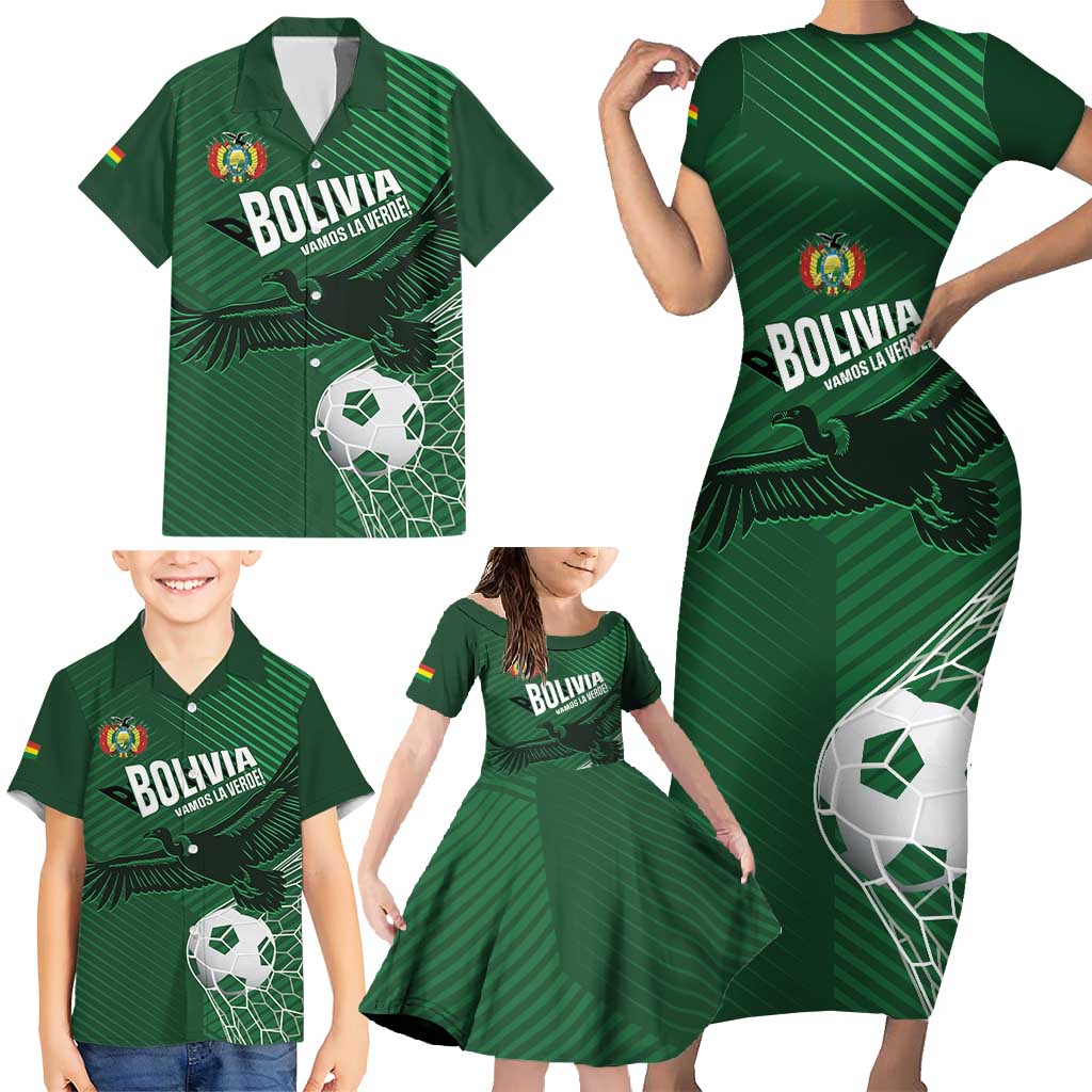 Custom Bolivia Football Family Matching Short Sleeve Bodycon Dress and Hawaiian Shirt Vamos La Verde - Wonder Print Shop
