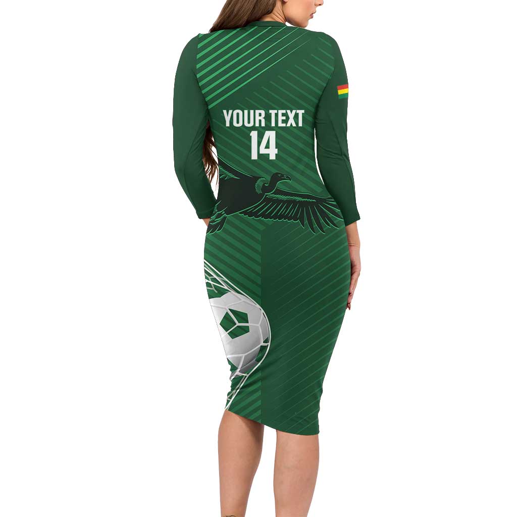 Custom Bolivia Football Long Sleeve Bodycon Dress Vamos La Verde - Wonder Print Shop