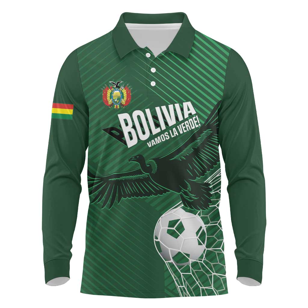 Custom Bolivia Football Long Sleeve Polo Shirt Vamos La Verde - Wonder Print Shop