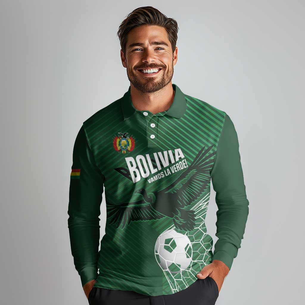 Custom Bolivia Football Long Sleeve Polo Shirt Vamos La Verde - Wonder Print Shop