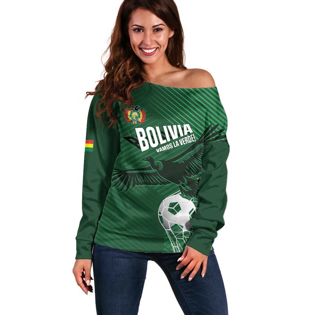 Custom Bolivia Football Off Shoulder Sweater Vamos La Verde - Wonder Print Shop