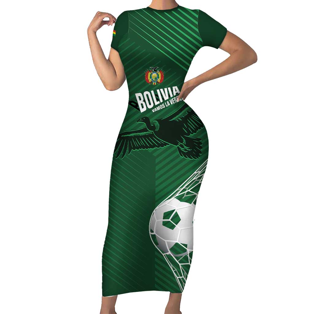 Custom Bolivia Football Short Sleeve Bodycon Dress Vamos La Verde - Wonder Print Shop