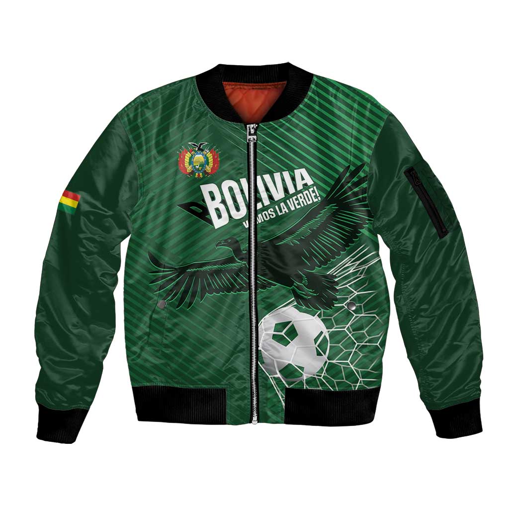 Custom Bolivia Football Sleeve Zip Bomber Jacket Vamos La Verde - Wonder Print Shop