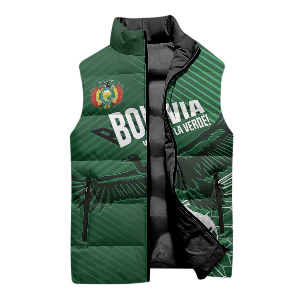 Custom Bolivia Football Sleeveless Puffer Jacket Vamos La Verde - Wonder Print Shop