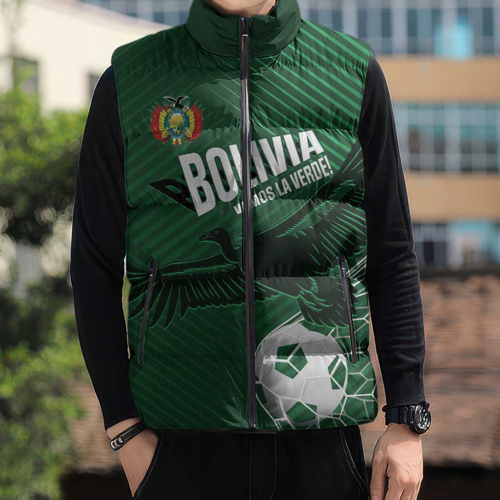 Custom Bolivia Football Sleeveless Puffer Jacket Vamos La Verde - Wonder Print Shop
