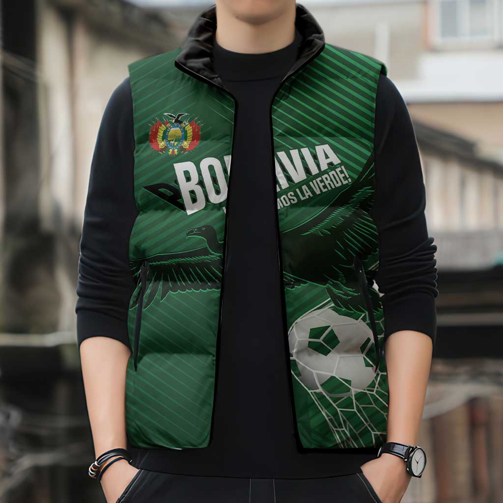 Custom Bolivia Football Sleeveless Puffer Jacket Vamos La Verde - Wonder Print Shop