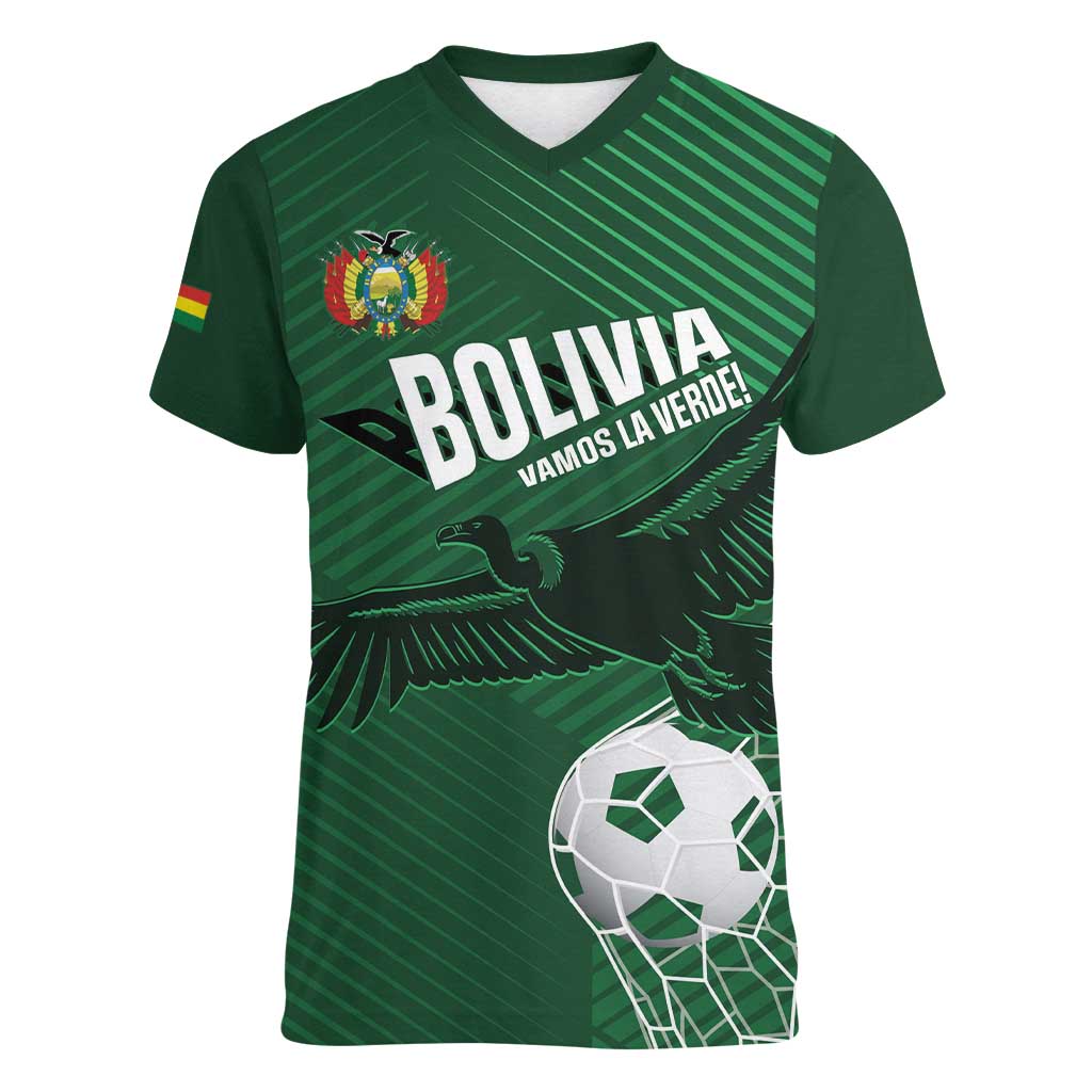 Custom Bolivia Football Women V-Neck T-Shirt Vamos La Verde - Wonder Print Shop