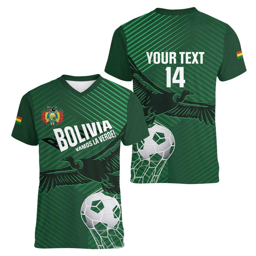 Custom Bolivia Football Women V-Neck T-Shirt Vamos La Verde - Wonder Print Shop