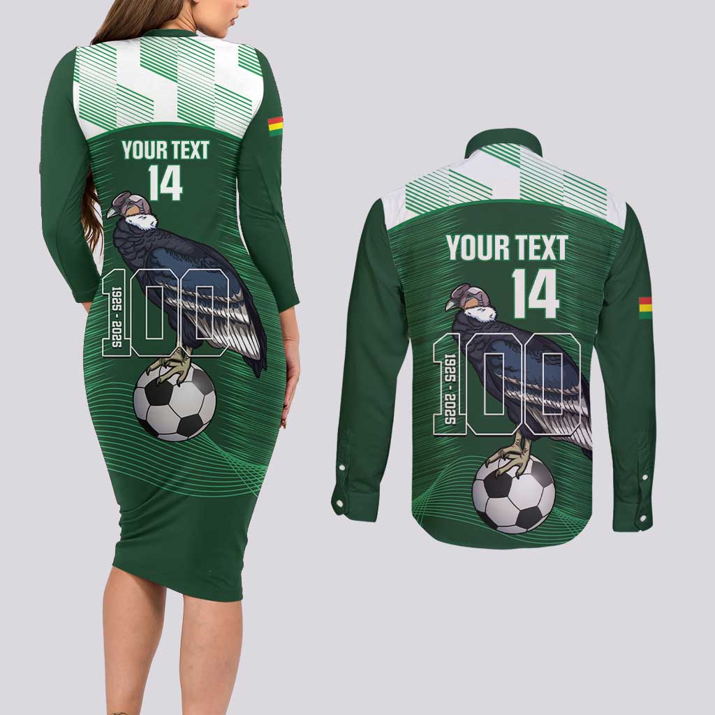 Custom Bolivia Football Couples Matching Long Sleeve Bodycon Dress and Long Sleeve Button Shirt 100th Anniversary Andean Condor Proud - Wonder Print Shop