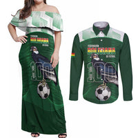 Custom Bolivia Football Couples Matching Off Shoulder Maxi Dress and Long Sleeve Button Shirt 100th Anniversary Andean Condor Proud - Wonder Print Shop