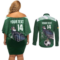 Custom Bolivia Football Couples Matching Off Shoulder Short Dress and Long Sleeve Button Shirt 100th Anniversary Andean Condor Proud - Wonder Print Shop