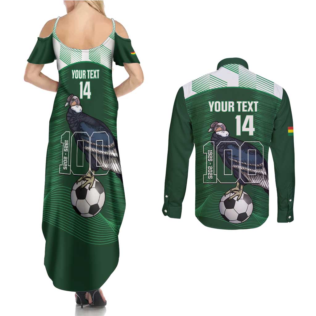 Custom Bolivia Football Couples Matching Summer Maxi Dress and Long Sleeve Button Shirt 100th Anniversary Andean Condor Proud - Wonder Print Shop