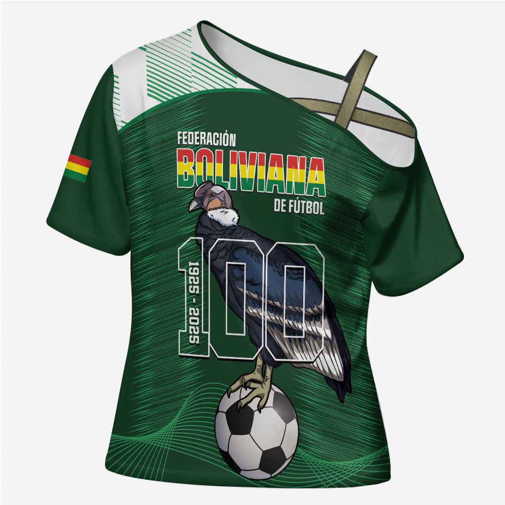 Custom Bolivia Football Cross Shoulder Shirt 100th Anniversary Andean Condor Proud - Wonder Print Shop