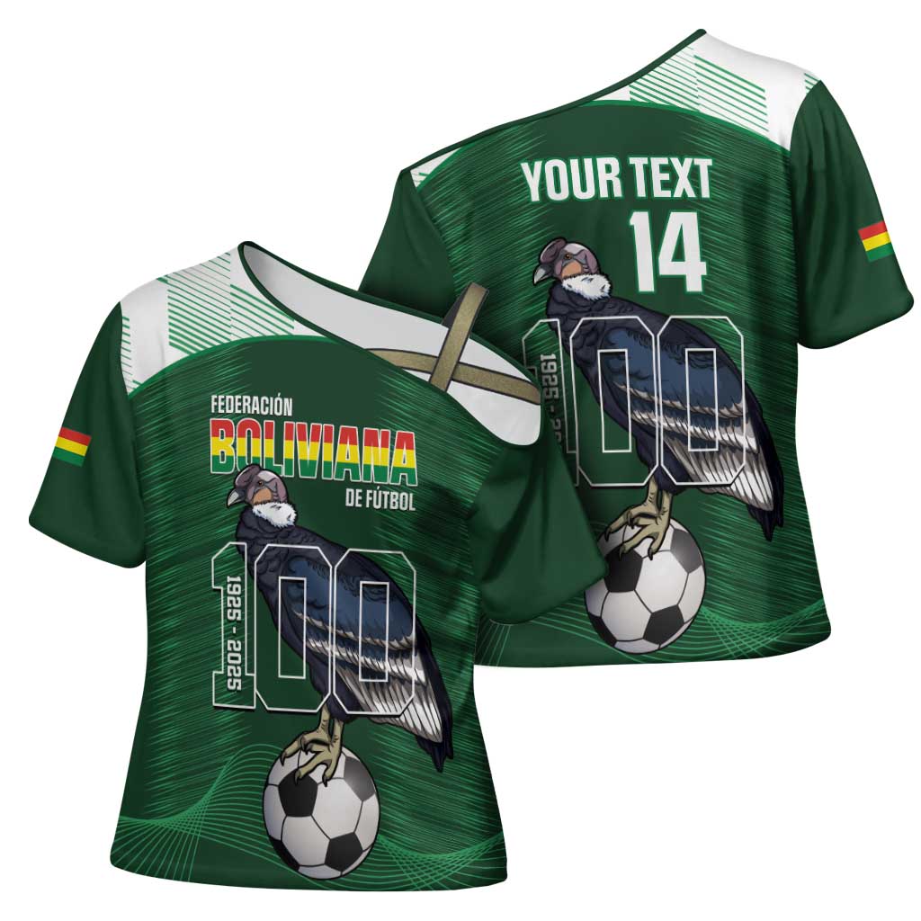 Custom Bolivia Football Cross Shoulder Shirt 100th Anniversary Andean Condor Proud - Wonder Print Shop