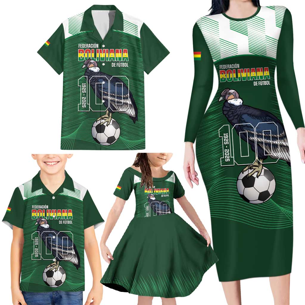 Custom Bolivia Football Family Matching Long Sleeve Bodycon Dress and Hawaiian Shirt 100th Anniversary Andean Condor Proud - Wonder Print Shop