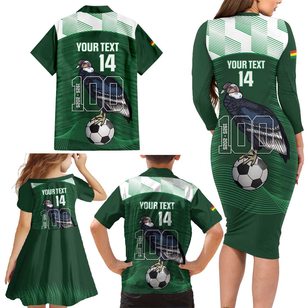 Custom Bolivia Football Family Matching Long Sleeve Bodycon Dress and Hawaiian Shirt 100th Anniversary Andean Condor Proud - Wonder Print Shop