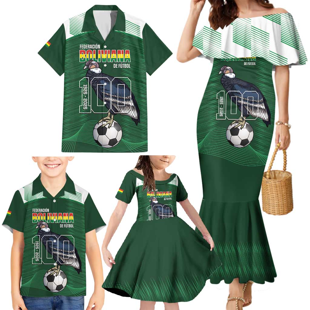 Custom Bolivia Football Family Matching Mermaid Dress and Hawaiian Shirt 100th Anniversary Andean Condor Proud - Wonder Print Shop