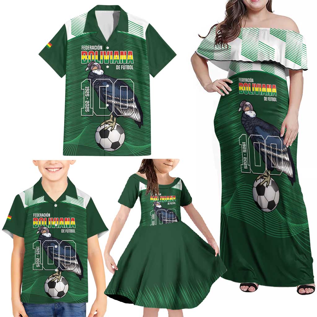 Custom Bolivia Football Family Matching Off Shoulder Maxi Dress and Hawaiian Shirt 100th Anniversary Andean Condor Proud - Wonder Print Shop