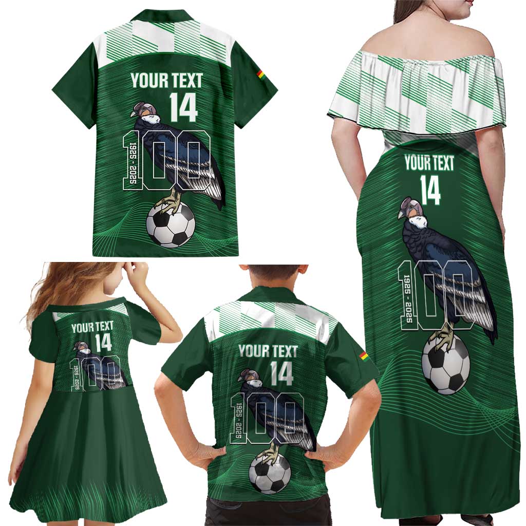 Custom Bolivia Football Family Matching Off Shoulder Maxi Dress and Hawaiian Shirt 100th Anniversary Andean Condor Proud - Wonder Print Shop