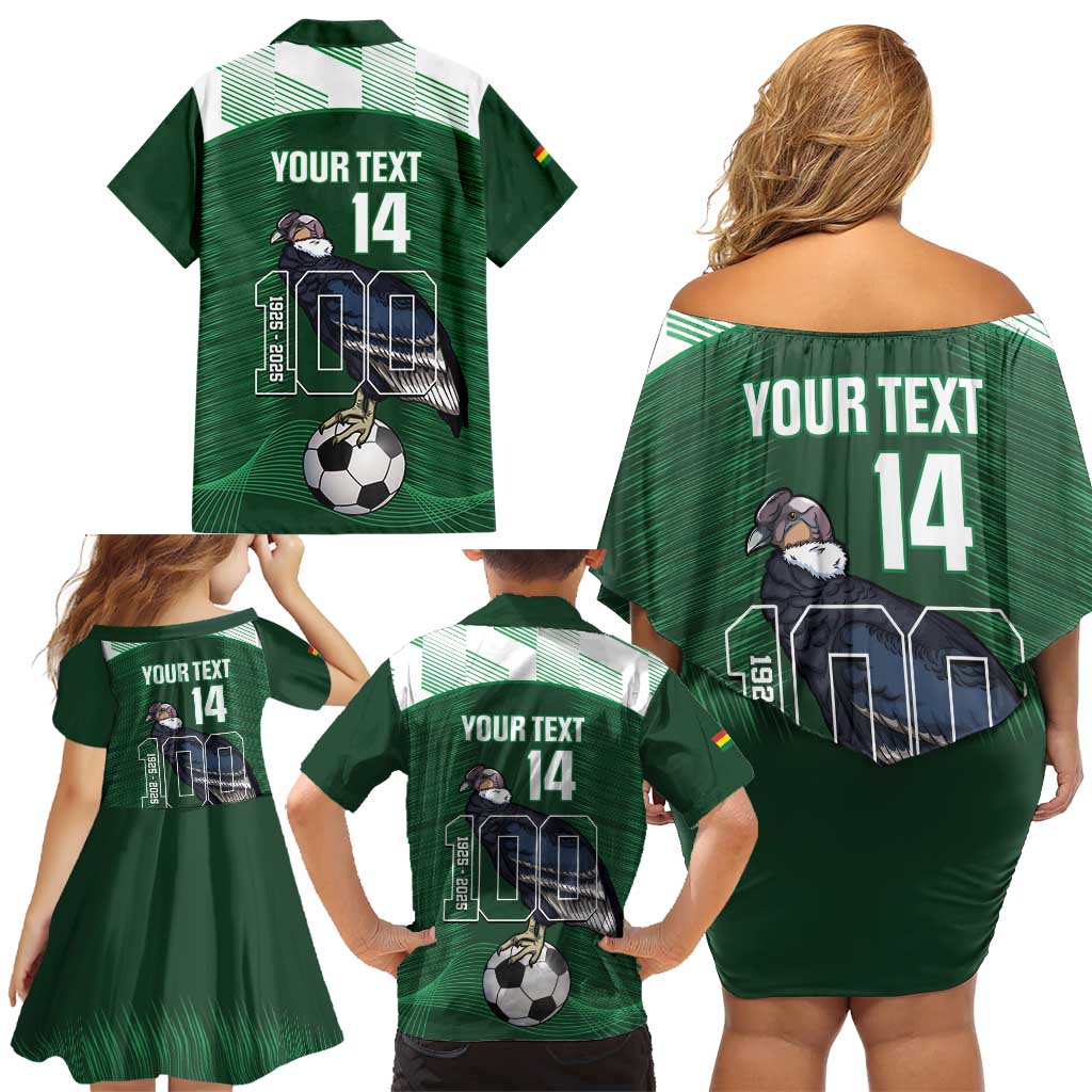 Custom Bolivia Football Family Matching Off Shoulder Short Dress and Hawaiian Shirt 100th Anniversary Andean Condor Proud - Wonder Print Shop