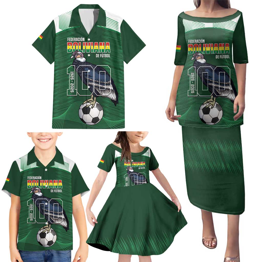 Custom Bolivia Football Family Matching Puletasi and Hawaiian Shirt 100th Anniversary Andean Condor Proud - Wonder Print Shop