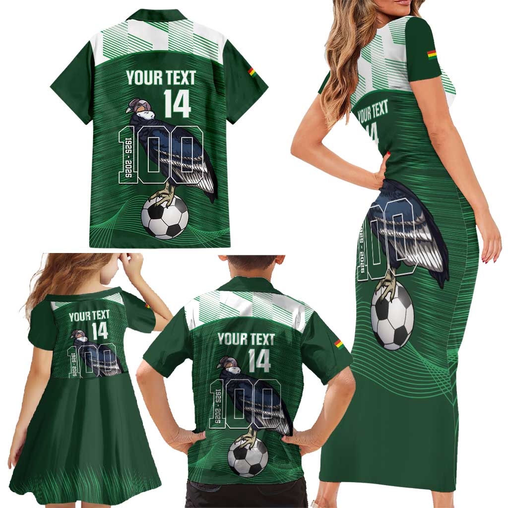 Custom Bolivia Football Family Matching Short Sleeve Bodycon Dress and Hawaiian Shirt 100th Anniversary Andean Condor Proud - Wonder Print Shop