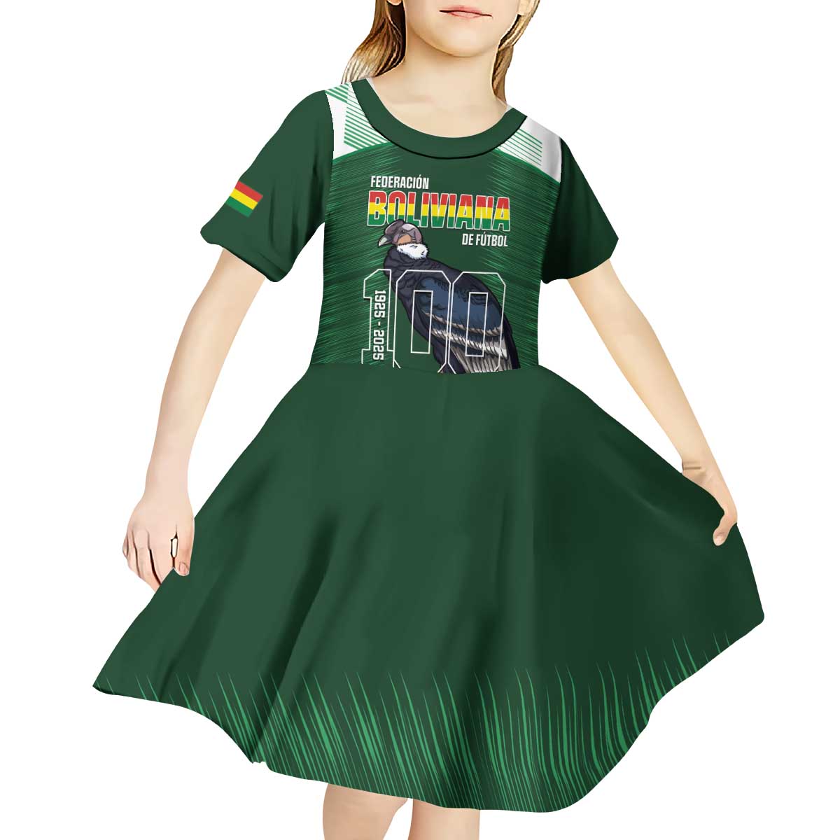 Custom Bolivia Football Kid Short Sleeve Dress 100th Anniversary Andean Condor Proud - Wonder Print Shop