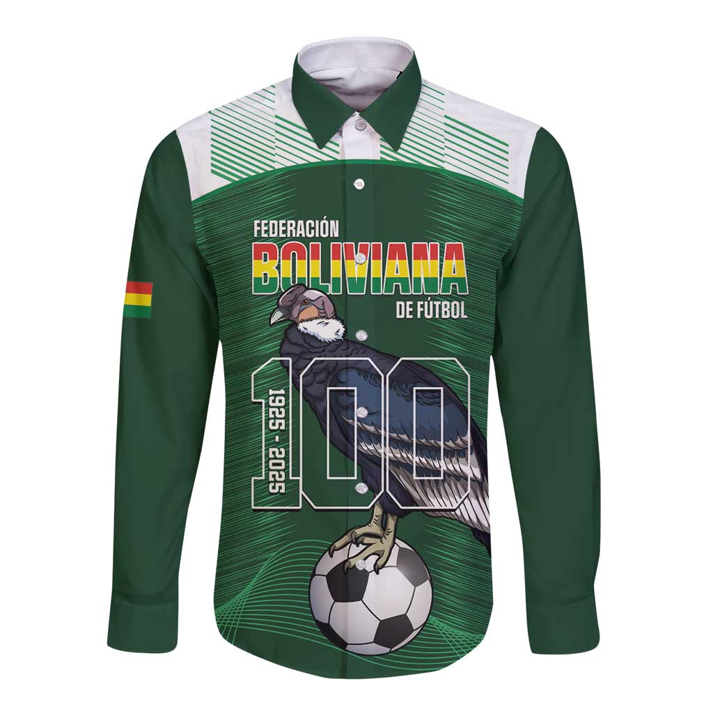 Custom Bolivia Football Long Sleeve Button Shirt 100th Anniversary Andean Condor Proud - Wonder Print Shop