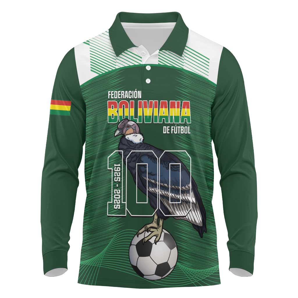 Custom Bolivia Football Long Sleeve Polo Shirt 100th Anniversary Andean Condor Proud - Wonder Print Shop