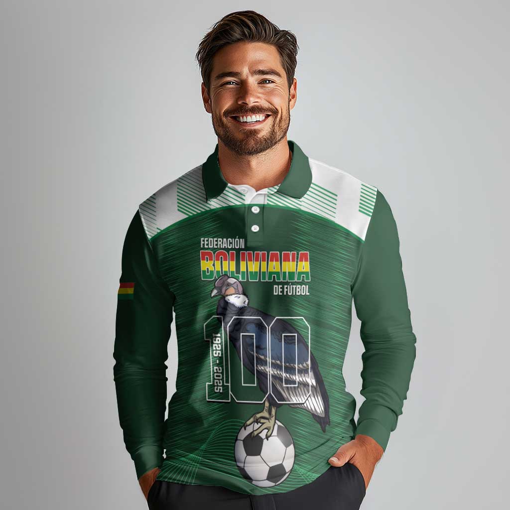 Custom Bolivia Football Long Sleeve Polo Shirt 100th Anniversary Andean Condor Proud - Wonder Print Shop