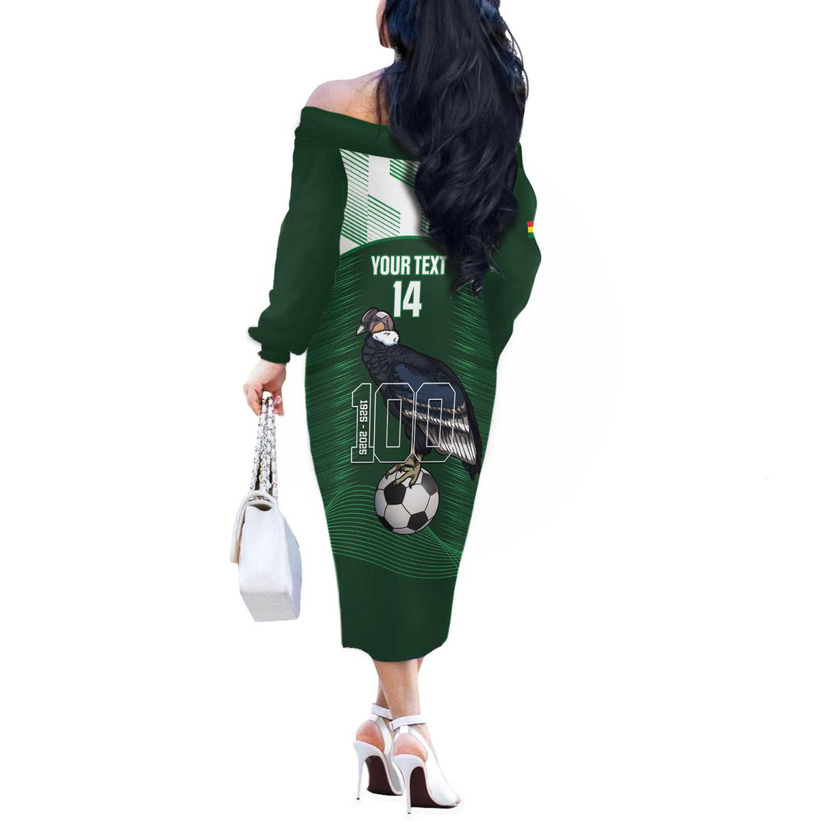 Custom Bolivia Football Off The Shoulder Long Sleeve Dress 100th Anniversary Andean Condor Proud - Wonder Print Shop