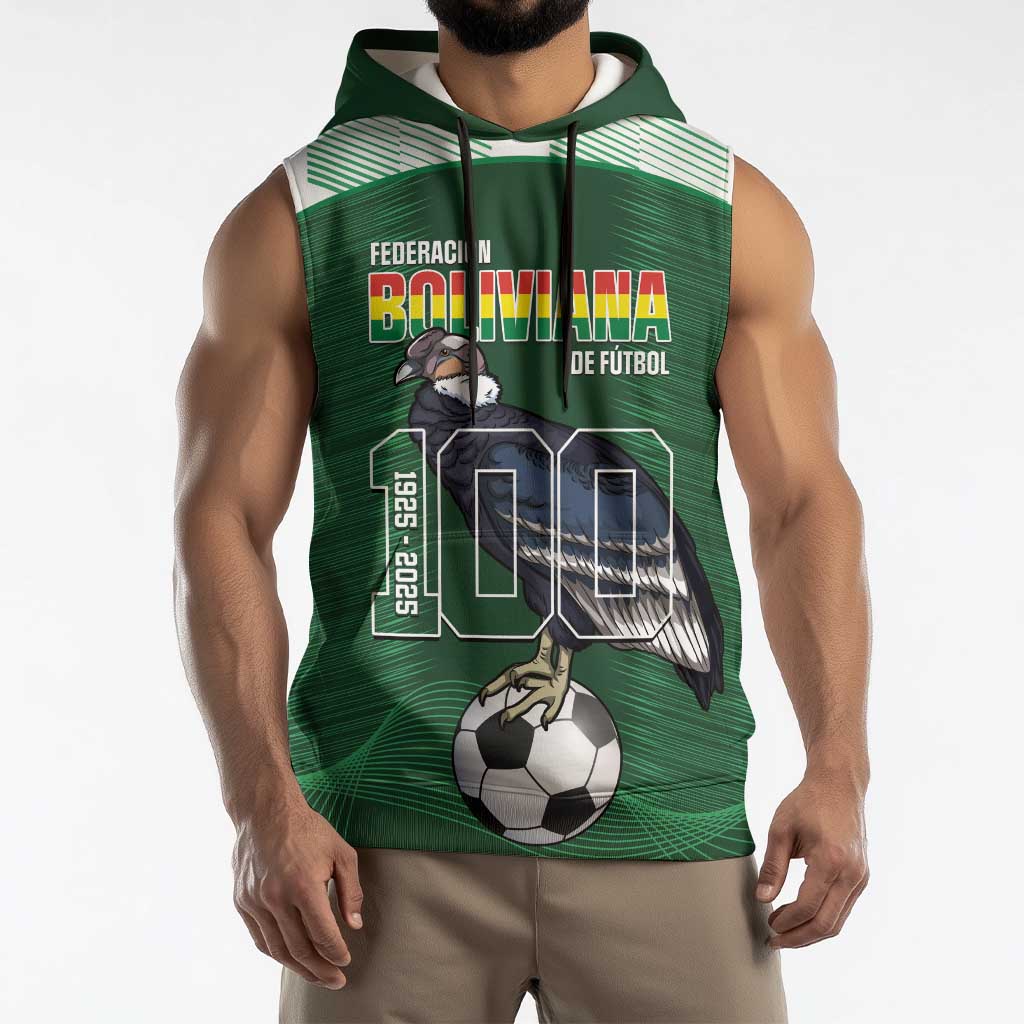 Custom Bolivia Football Sleeveless Hoodie 100th Anniversary Andean Condor Proud - Wonder Print Shop