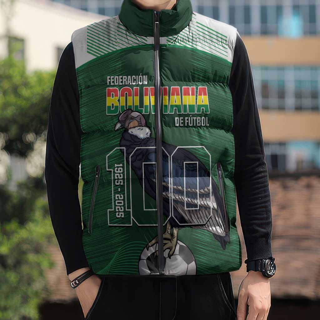 Custom Bolivia Football Sleeveless Puffer Jacket 100th Anniversary Andean Condor Proud - Wonder Print Shop