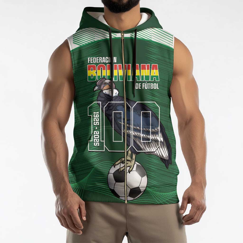 Custom Bolivia Football Sleeveless Zip Hoodie 100th Anniversary Andean Condor Proud - Wonder Print Shop