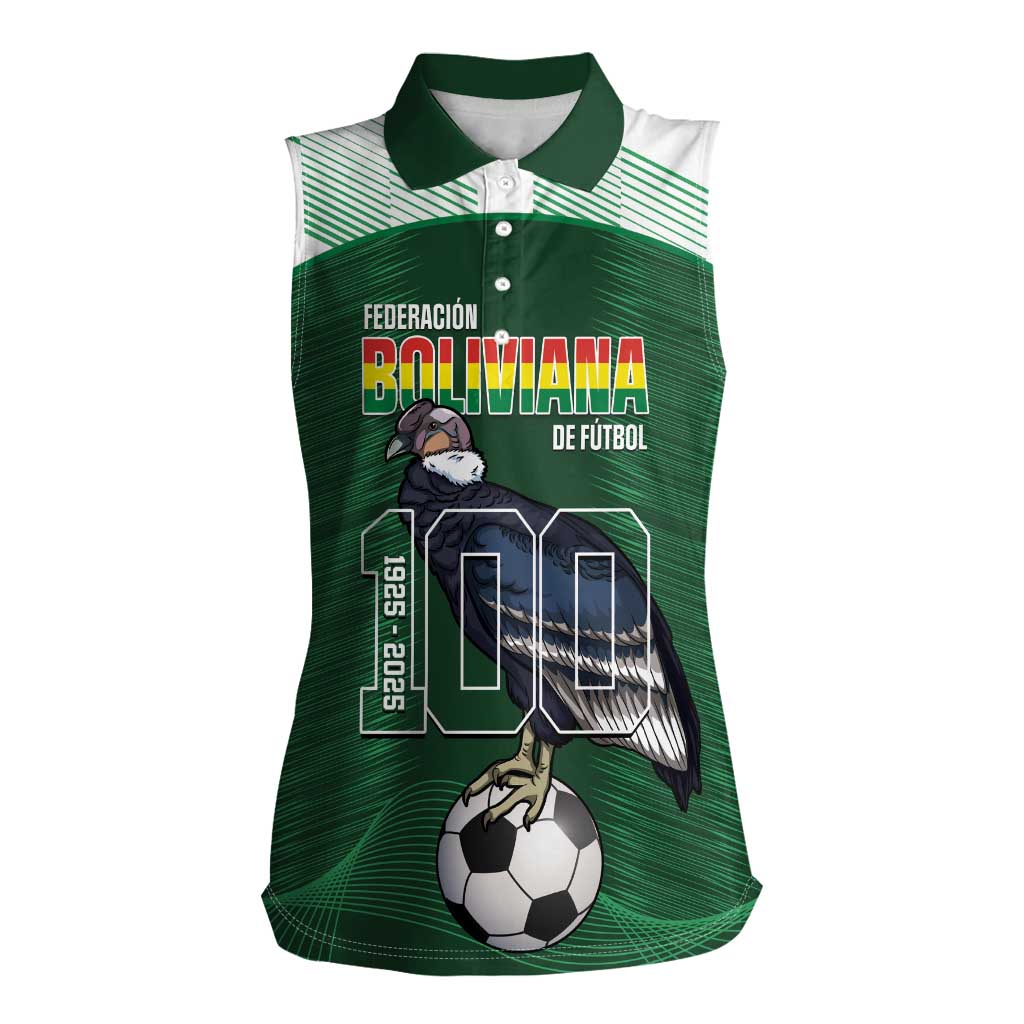 Custom Bolivia Football Women Sleeveless Polo Shirt 100th Anniversary Andean Condor Proud - Wonder Print Shop