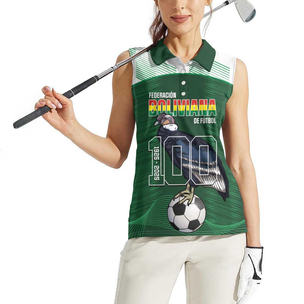 Custom Bolivia Football Women Sleeveless Polo Shirt 100th Anniversary Andean Condor Proud - Wonder Print Shop