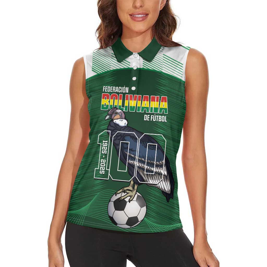 Custom Bolivia Football Women Sleeveless Polo Shirt 100th Anniversary Andean Condor Proud - Wonder Print Shop