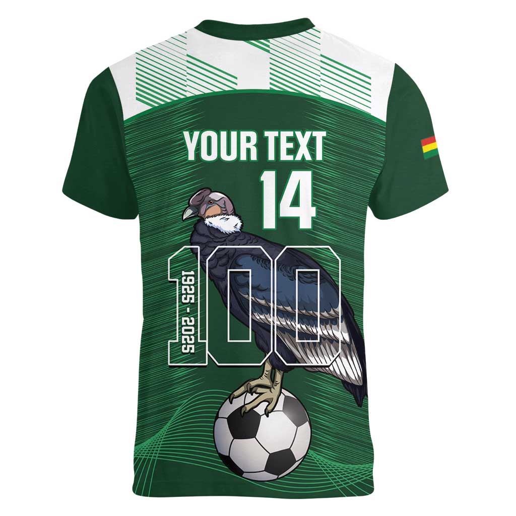 Custom Bolivia Football Women V-Neck T-Shirt 100th Anniversary Andean Condor Proud - Wonder Print Shop