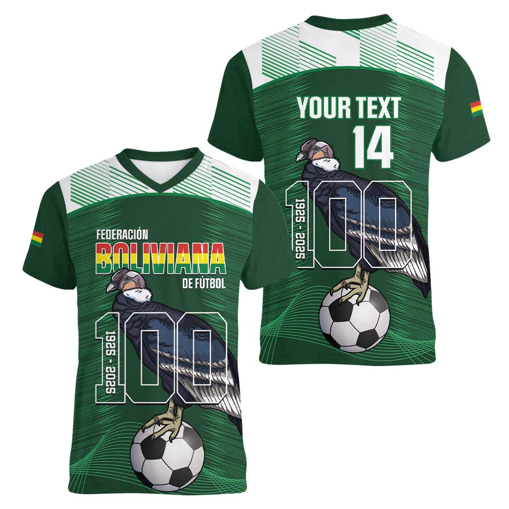 Custom Bolivia Football Women V-Neck T-Shirt 100th Anniversary Andean Condor Proud - Wonder Print Shop